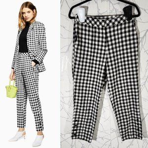 Topshop Gingham High Rise Tapered Button Cuff Ankle Pants